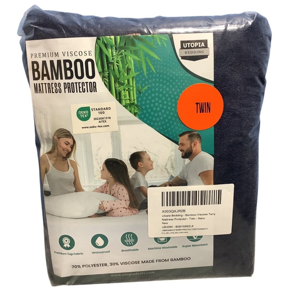 Twin Mattress Cover Premium Viscose Bamboo Protector Waterproof Navy
